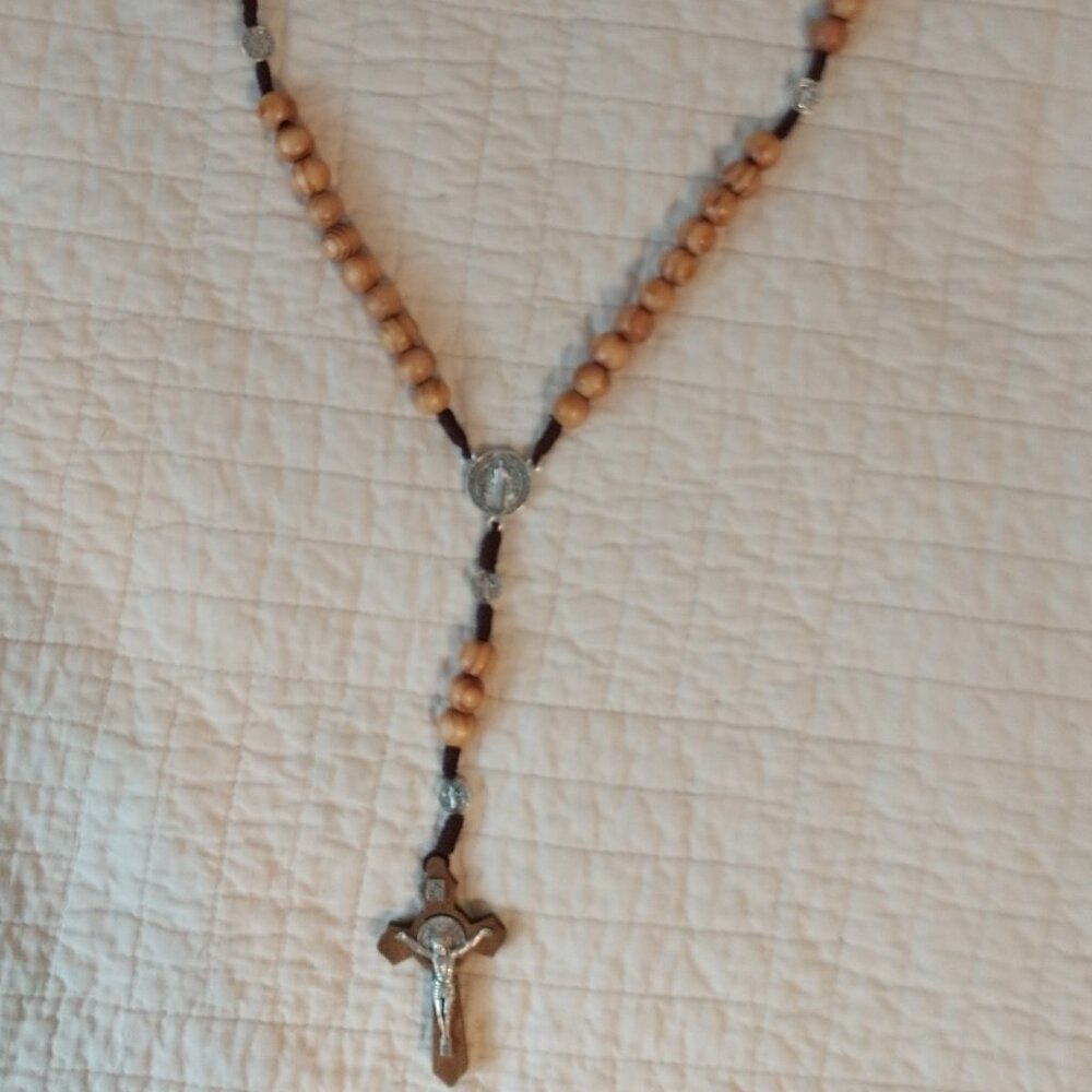 Leinuosen Handmade Wooden Rosary Beads Jesus Crucifix 19"Long, Kids- Men-Woman